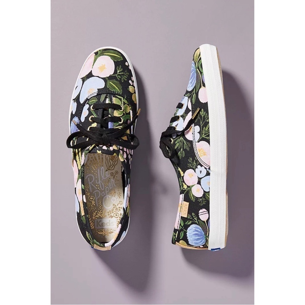 Keds x Rifle Paper Co • Botanical Champion Sneaker black floral pattern flat